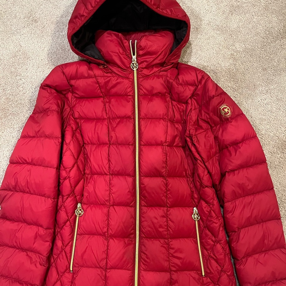Michael Kors Red Hooded Puffer Jacket size small